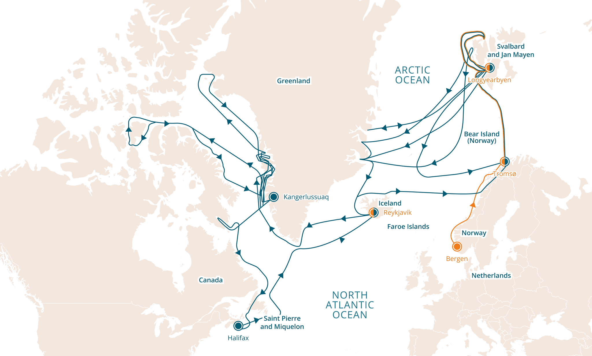 Arctic expeditions route map