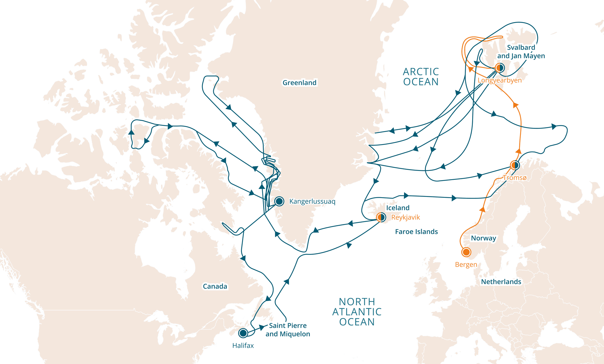 Arctic expeditions route map